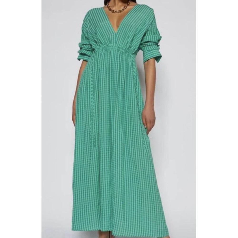 Scalan Theodore $750 NWT Green Gingham Maxi Dress Size 10 / US 6